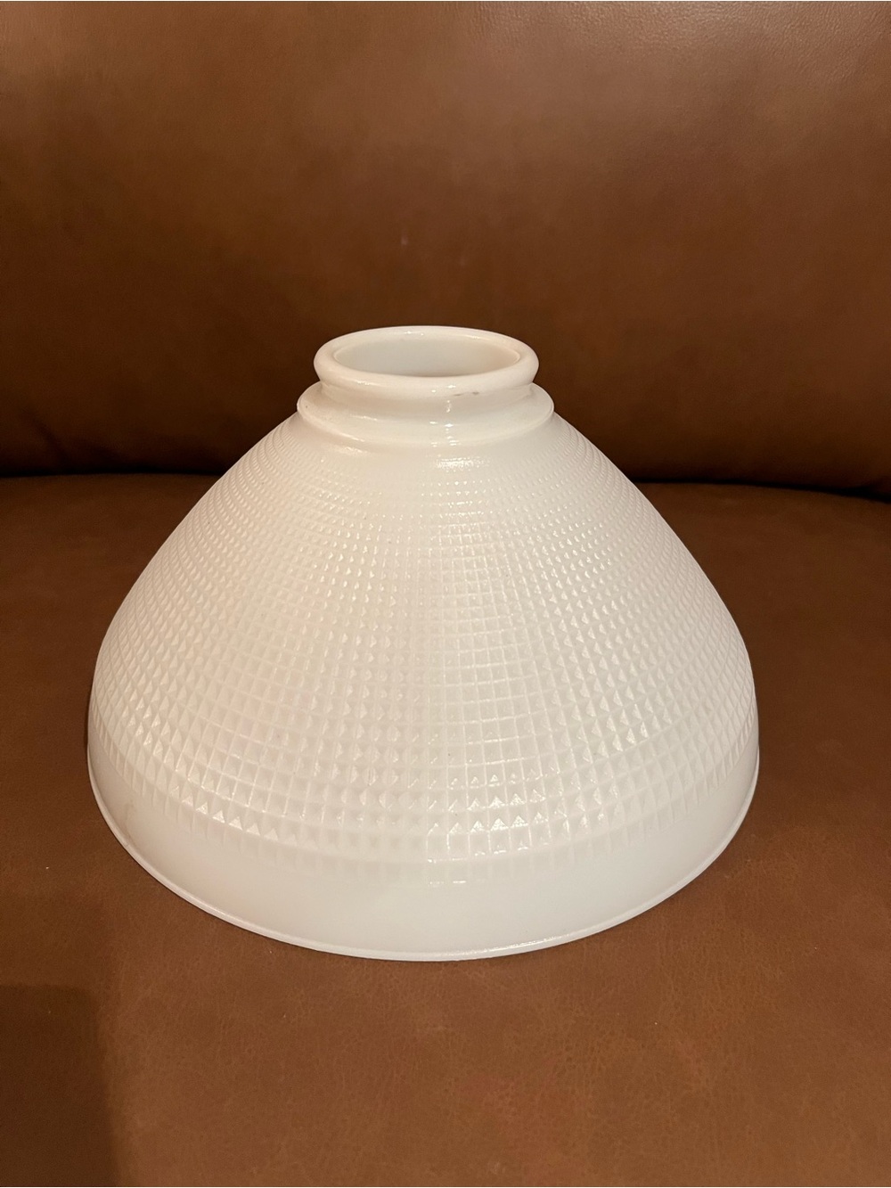 Vtg Milk Glass Lamp Shade w/ Waffle Pattern